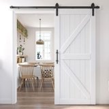 EaseLife 36in x 84in Sliding Barn Door with 6.6FT Barn Door Hardware Track Kit Included,Solid LVL Wood Slab Covered with Water-Proof & Scratch-Resistant PVC Surface,DIY Assembly,Easy Install,White