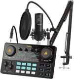 MAONO Podcast Equipment Bundle MaonoCaster Audio Interface All-in-One Podcast Production Studio with 25mm Large Diaphragm Boom Arm Microphone for Live Streaming, Recording, PC (AU-AM200-S6 Black)