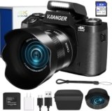 Digital Camera VJIANGER 4K Vlogging Camera 64MP Mirrorless Cameras for Photography with WiFi, 52mm Fixed Lens, 4.0″ Fixed Touch Screen, 32GB SD Card & Camera Bag(W05-BlackS1)